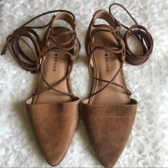Lucky Brand Shoes - Lucky Brand Tan Pointy Ankle Strap Flats